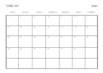 Free Simple February 2025 Horizontal Calendar Template to Edit Online