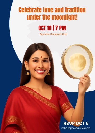 Free Modern Karwa Chauth Chand Invitation Template to Edit Online