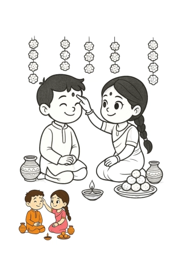 Free Cute Diya Bhai Dooj Coloring Page Template to Edit Online