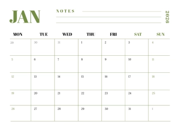 Free Elegant January 2025 Horizontal Calendar Template to Edit Online