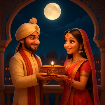 Free Karwa Chauth Husband and Wife Illustration Template to Edit Online