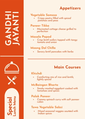 Free Gandhi Jayanti Special Lunch Menu Template to Edit Online