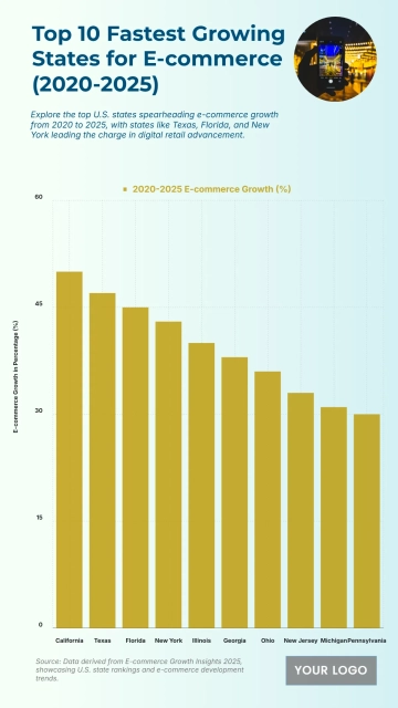 Free Top 10 U.S. States with the Fastest Growth in E-commerce (2020-2025) Chart to Edit Online