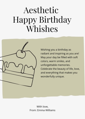 Free Aesthetic Happy Birthday Wishes Template to Edit Online