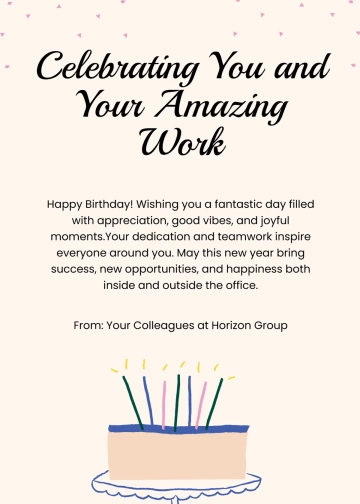 Free Office Happy Birthday Wishes Template to Edit Online