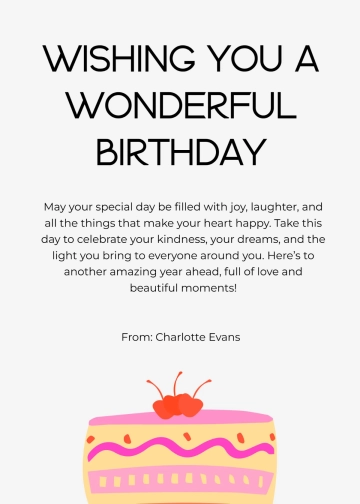 Free Printable Happy Birthday Wishes Template to Edit Online