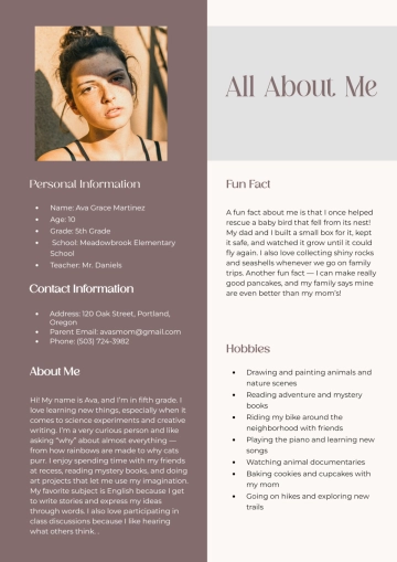 Free Worksheet About Me Template to Edit Online
