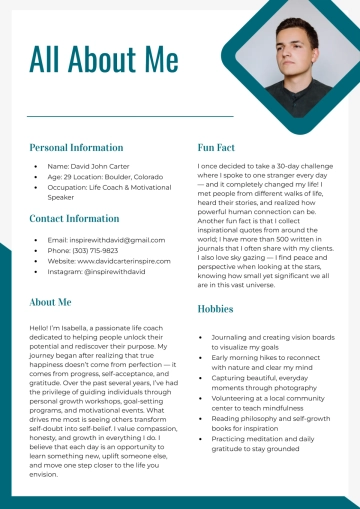 Free About Me for Students Template to Edit Online