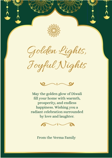 Free Gold Artwork Diwali Message Template to Edit Online