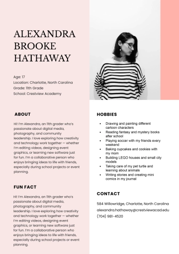 Free Portfolio About Me Template to Edit Online