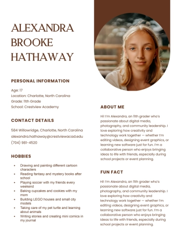 Free Basic About Me Template to Edit Online