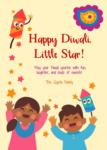 Free Cartoon Diwali Wishes for Kids Template to Edit Online