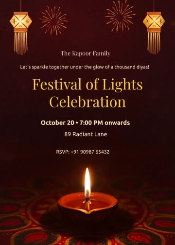 Free Diwali Lights Theme Invitation Template to Edit Online