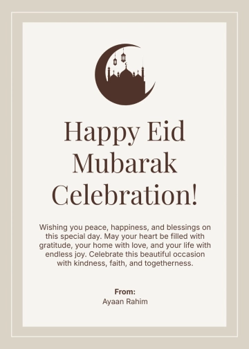 Free Simple Eid Mubarak Wishes Template to Edit Online