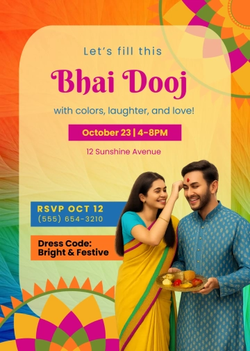 Free Colorful Bhai Dooj Invitation Template to Edit Online