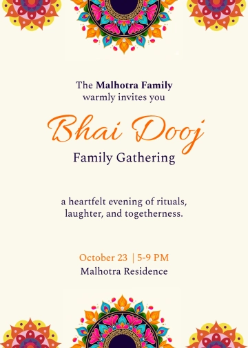 Free Bhai Dooj Rangoli Graphic Invitation Template to Edit Online