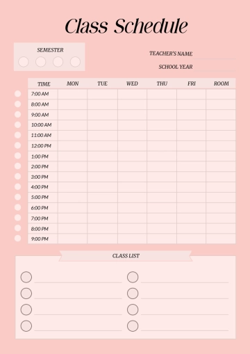 Free Teacher Classroom Schedule Template to Edit Online