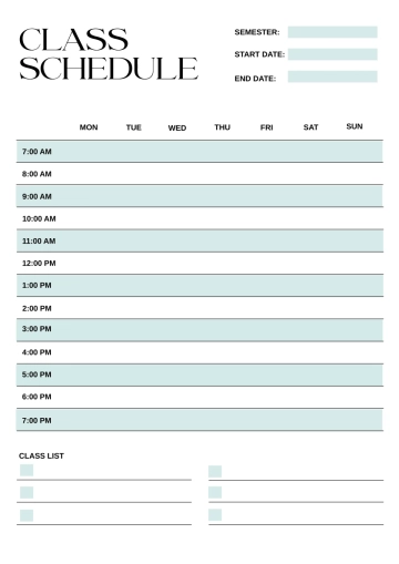 Free Editable Classroom Schedule Template to Edit Online