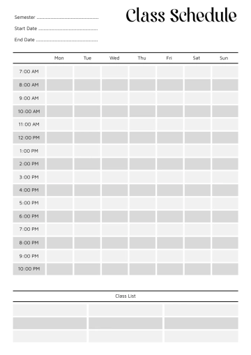 Free Weekly Classroom Schedule Template to Edit Online