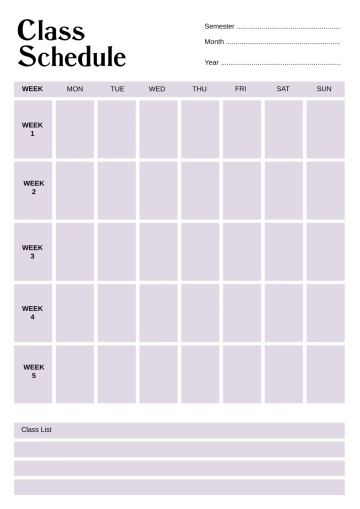 Free Monthly Classroom Schedule Template to Edit Online