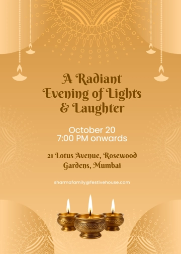 Free Golden Theme Diwali Invitation Template to Edit Online