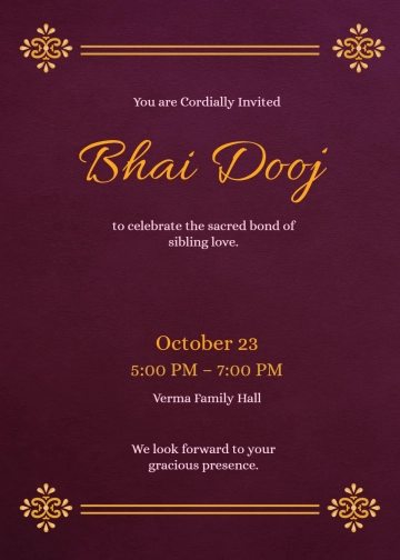 Free Elegant Bhai Dooj Invitation Template to Edit Online