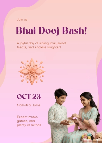 Free Pastel Bhai Dooj Invitation Template to Edit Online