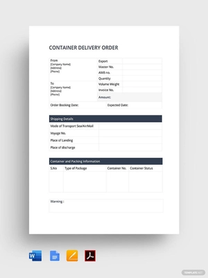 Container Delivery Order Template