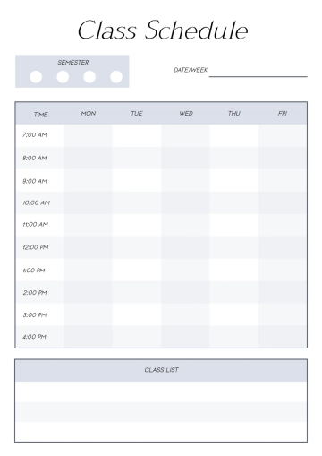 Free Simple Classroom Schedule Template to Edit Online