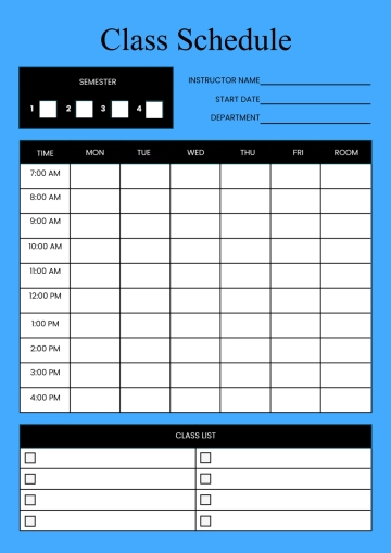 Free Professional Classroom Schedule Template to Edit Online