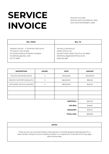 Free Service Invoice Template to Edit Online