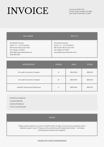 Free Modern Invoice Template to Edit Online