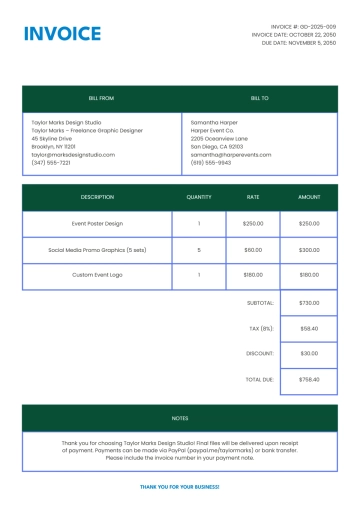 Free Graphic Designer Invoice Template to Edit Online