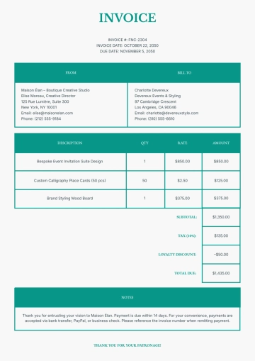 Free Fancy Invoice Template to Edit Online