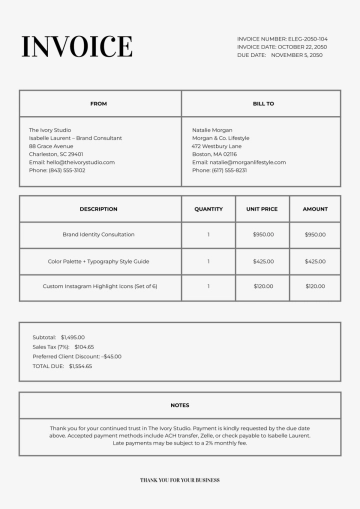 Free Elegant Invoice Template to Edit Online