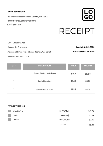 Free Cute Receipt Template to Edit Online