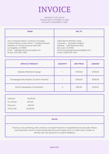Free Custom Invoice Template to Edit Online