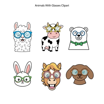 Free Animals With Glasses Cartoon Vector Clipart (PNG, SVG) to Edit Online