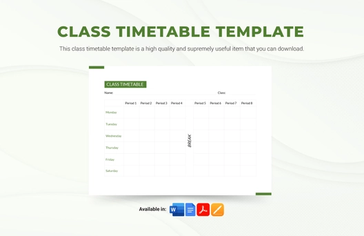 Class Timetable Template Class Timetable Template