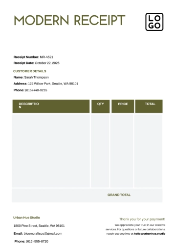 Free Modern Receipt Template to Edit Online