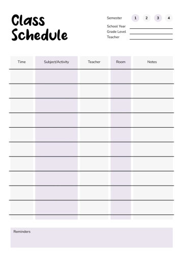 Free Elementary Classroom Schedule Template to Edit Online