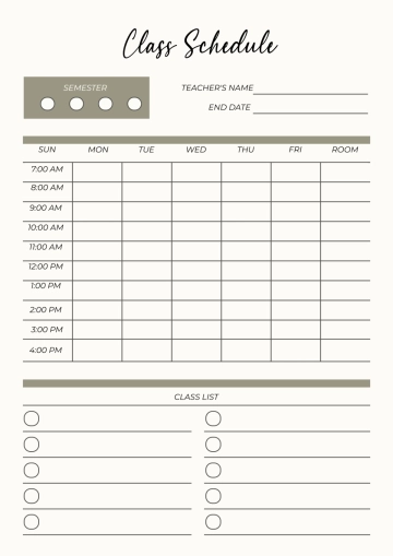 Free Visual Classroom Schedule Template to Edit Online