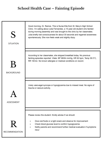Free SBAR Report Template to Edit Online