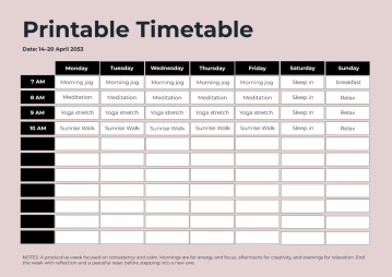 Free Printable Timetable Template to Edit Online