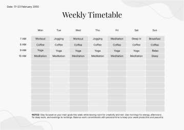 Free Weekly Timetable Template to Edit Online