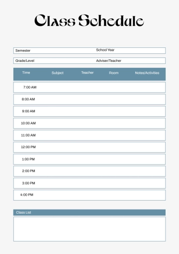 Free Middle School Classroom Schedule Template to Edit Online