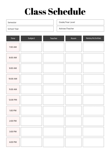 Free High School Classroom Schedule Template to Edit Online
