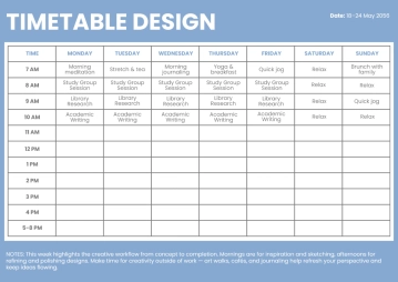 Free Timetable Design Template to Edit Online