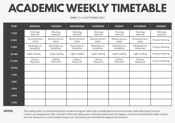 Free Academic Timetable Template to Edit Online