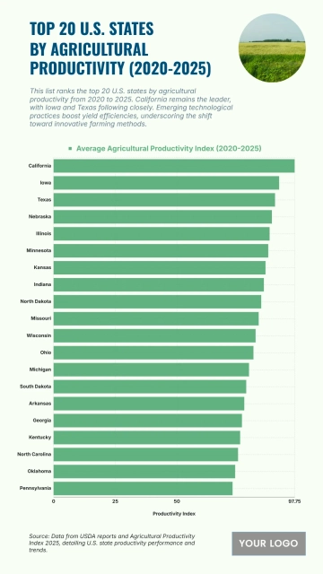 Free Top 20 U.S. States by Agricultural Productivity (2020-2025) to Edit Online